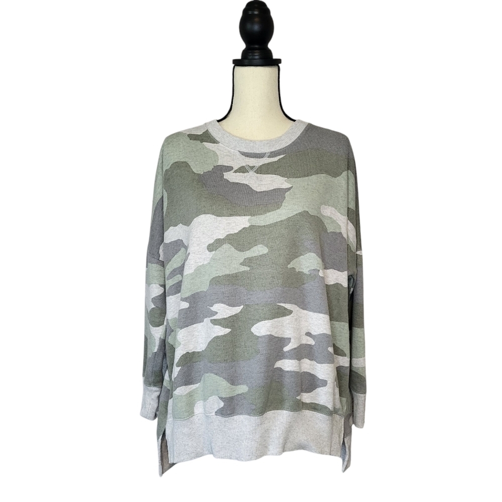 Aerie Sweatshirt Green Gray Camo Print Drop Sleeve Oversized Fit Women's Size XS